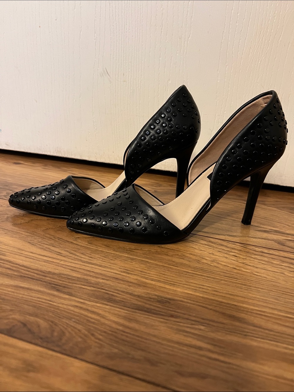 Classic Black Studded Pointed-Toe Women's Heels